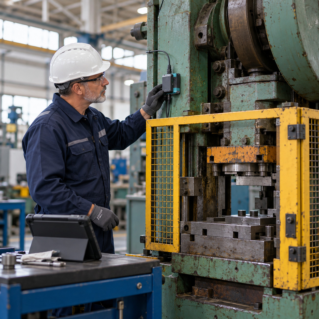 Sensor instalado en una máquina industrial antigua